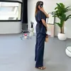 Em estoque Verão 2024 Novo Europeu e Americano Amazon Transfronteiriço Feminino Casual Blusa com Cordão Calças Versátil Conjunto de Duas Peças