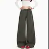 Pantalones de pierna ancha de cintura alta color verde militar que te hacen ver más alto y delgado, modernos y cómodos, versátiles jeans de cintura alta hasta el suelo, ropa de mujer a la moda