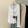 Camiseta de Manga Larga con Estampado de Letras Estilo Coreano para Mujer, Estilo Perezoso de Verano, Blanca Holgada Casual Ligeramente Transparente para Cubrir