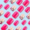 Parches para Manicura de Flor Rosa de Venta Caliente Transfronterizos, Uñas Postizas Cuadradas Cortas, Uñas Portátiles de Gama Alta al por Mayor