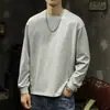 Camiseta Masculina de Manga Longa para Primavera Outono, Solta, Casual, Ombro Caído, Gola Redonda, Camada Base, Cor Lisa, Top Interno, Marca Tendência Masculina, Atacado