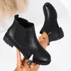 Botas femininas estilo britânico Martin, novos modelos outono e inverno, bico redondo, salto grosso, botas curtas de cano médio, botas Chelsea pretas atacado