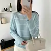 Suéter de punto a rayas con cuello redondo para mujer, nuevo diseño otoño e invierno 2026, holgado, casual, adelgazante, top suéter de pelo de mapache
