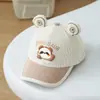 Gorra de béisbol infantil de dibujos animados con etiqueta de cuero, súper linda, gorra de béisbol infantil cálida de pana para otoño e invierno 2026