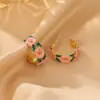 Pendientes de Camelia Coloridos Vintage Franceses Tipo Gota de Aceite Esmaltado C Alto Sentido Moda Temperamento Nicho Pendientes Medios Antiguos