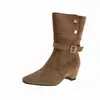 ~Botas Martin retro de ante con plataforma interior para mujer, nueva colección otoño 2026, botas ajustadas, botas de cowboy estilo Western y botines
