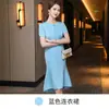 Vestido Midi Elegante de Gola Redonda de Cintura Alta da Nova Moda Coreana da Primavera