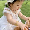 Pulsera de Bebé Pu Zuo Color Fuerte que Conserva el Color Estilo Antiguo Oro Arena Ajustable Brazalete Regalo Luna Llena Regalo de Primer Cumpleaños para Niños y Niñas