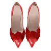 Sapatos da Moda Europeus e Americanos Bico Fino Boca Rasa Laço Combinando Cores Sapato de Salto Fino para Mulheres Banquetes Salto Cruzado Mulheres