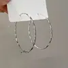 Pendientes de Aro Grandes de Plata de Ley S925 con un Diseño Elegante, Nuevos Pendientes de Aro Lisos Versátiles de Moda para Celebridades de Internet