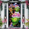 2026 Nueva Cortina de Puerta Navideña Bandera Decoración de Fondo del Monstruo Verde Grinch Navideño para Exteriores Tela Colgante Cubierta de Puerta
