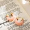 Aretes de Oro de 18K con Resina Rosa Ámbar Transparente, Elegantes y de Alta Gama Franceses con Forma de U, Aretes Transfronterizos Europeos y Americanos