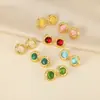 Brincos Europeus e Americanos Retro Transfronteiriços Multicor Gatinho Redondo Pequeno Bolo Acolchoado Colorido Botão com Borda Dourada Brincos de Aço Inoxidável