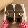 Zapatos Birkenstock gruesos y cálidos con felpa para mujer, botas de nieve, nuevos zapatos de slip-on con pelo para otoño e invierno, zapatos de algodón del Noreste