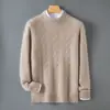 Suéter Masculino Outono/Inverno Engrossado Solto Casual Tricô Trançado 100% Lã Pura Manga Longa Camada Base de Tricô