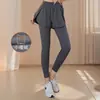 Casaco de Lã Forrado para Primavera Calça Yoga Falsa de Duas Peças para Mulheres com Bolsos, Calça Longa Fitness de Cintura Alta Levanta Bumbum para Corrida e Treino