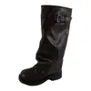 Botas Altas Hasta la Rodilla de Tacón Grueso con Hebilla de Remaches de Moda para Pantorrilla Ancha Mujer 2026 Nuevo Estilo Ajuste Holgado Botas de Tacón Apilado Botas Largas de Motocicleta