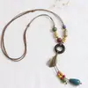 Hoja de Huai Dispersa y Exuberante Estilo Étnico Ping An Kou Colgante Collar con Borla para Mujer Estilo Antiguo Cadena Larga Ajustable para Suéter
