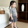 Conjunto de falda plisada de manga corta con solapa de verano para niñas, Top suave estilo coreano para bebé, Conjunto de dos piezas de falda corta estilo universitario