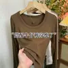 Camiseta Versátil de Manga Larga con Cuello en U y Canalé Suave Estilo Minimalista para Mujer Primavera/Otoño 2026 Estilo Coreano Elegante Que Reduce la Edad Top Combinable