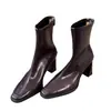 Botines de tacón alto para mujer, nueva colección otoño/invierno 2026, botines estilo Martin de punta cuadrada, negros, tacones gruesos de estilo francés, forrados de felpa para abrigar, botas adelgazantes