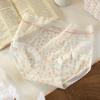 Ropa interior romántica de encaje floral para mujer, verano ultradelgada de seda de hielo transpirable, entrepierna de ácido poliláctico, cintura media, nuevo estilo 2025