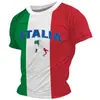 Camiseta Gráfica Simples da Bandeira Italiana Moda Verão Manga Curta Gola Redonda Camiseta com Impressão 3D Roupas Casuais de Rua