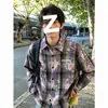 Camisa de cuadros tie-dye morada, atuendo de principios de otoño para hombre de manga larga, camisa de cuadros elegante, prenda exterior de estilo americano de alta gama