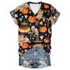 2024 nova moda de Halloween transfronteiriça 3D impressão digital moda feminina camiseta com decote em V