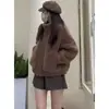Jaqueta Solta Oversized para Mulheres Primavera, Outono e Inverno 2026 Top Curto Estilo Coreano Jaqueta de Lã Sintética de Cordeiro com Gola Alta e Manga Longa