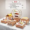 Mesa de Postres tipo Buffet Soporte de Exhibición para Sushi Mesa para Pausa de Té China Mesa de Comida Fría Estante para Pasteles Placa de Exhibición con Adornos de Madera