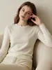 26 Nuevo Suéter de Punto de Lana con Cuello Redondo, Borde Rizado sin Costuras, para Principios de Otoño, Lavable a Máquina, Manga Larga, Corte Ajustado, Camiseta Básica para Mujer