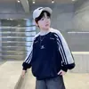 Sudadera de Manga Larga con Cuello Redondo, Estampado de Letras, Patchwork Rayado, Nueva Tendencia Fresca para Niños 2026, Otoño Casual Elegante