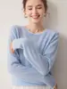 Suéter feminino com design color-block, gola redonda, 100% cashmere puro, camisa básica de malha de cashmere para bebê com mangas compridas