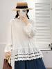 Camiseta Pulóver de Manga Larga con Encaje Fresco de Estilo Japonés para Mujer, Casual, Largo Medio, Reductora de Edad, Holgada, al por Mayor
