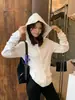 Camiseta Branca Fina Semitransparente com Capuz de Manga Longa para Mulheres, Primavera/Verão, Estilo Americano BM Hot Girl Slim Fit Protetor Solar Top