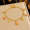 Moda Nicho Creativo DIY Gota de Aceite Mariquita Colgante con Corazón de Diamante Accesorio Cadena de Colgante Pulsera de Acero Inoxidable para Mujer