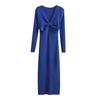 Vestido Suéter Feminino Manga Longa Slim Fit Gola V Estilo Europeu e Americano Outono Inverno Novo Vestido Longo S15860