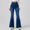 Jeans elásticos de orejas de gato transfronterizos de microcampana, pantalones vaqueros de corte bootcut de talle alto cruzados, pantalones casuales adelgazantes para mujer
