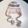 Gorros de Otoño e Invierno para Mujer, Gorros de Lana Tejida, Empalme A prueba de Viento de Felpa, Engrosados con Protección para los Oídos, Gorros Calientes para Clima Frío
