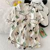 Fábrica de Origen Popular Cárdigan de Manga Corta para Mujer con Solapa Pijama Estampado de Dibujos Animados Creativo Algodón Nube Cómodo y Transpirable