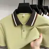 Camisa Polo Masculina de Manga Curta para o Verão, Piquet de Liocel com Gola Listrada em Contraste, Camiseta Business Casual para Homens Jovens e de Meia-Idade