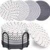 Porta-copos Tecidos de Algodão, Conjunto de 4 Peças Redondas de 3 polegadas com Suporte de Armazenamento, Tapetes Antiderrapantes para Mesa de Jantar, Resistentes a Altas Temperaturas, Direto do Fabricante