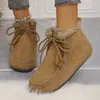 Botas Curtas Europeias e Americanas de Cadarço Cruzado Plus Size Botas Curtas Novas Sapatos de Algodão Femininos de Fundo Plano Neve com Pelúcia Atacado Plus Size