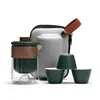 Juego de té de viaje de cristal Tang Song Guan Shan, juego completo de tazas cerámicas portátiles de servicio rápido para uso en exteriores