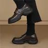Hebilla de Cinturón Pequeña de 6 cm Punta Redonda Cómodos Zapatos Pequeños de Cuero de Suela Gruesa Estilo Retro Diarios de Boca Profunda Versátiles Zapatos Casuales