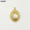 Wt-Jp455 Pingente Assimétrico Natural de Pérola de Água Doce Banhado a Ouro 18K com Zircônia Incrustada Texturizada Acessórios Semi-Acabados