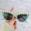 Gafas de sol de ojo de gato de moda con pedrería, cadena personalizada hecha a mano transfronteriza, decoración de flor de cadena, gafas de sol para fiesta