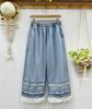 Jeans Frescos Bordados Estilo Japonês Verão Costurados Redutores de Idade Cintura Elástica Calças Retas de Perna Larga Femininas Atacado