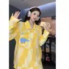 Yunduo Algodón Otoño 2025 Pijama de Mujer Pantalón de Manga Larga Cárdigan Solapa Pijama Traje Casual de Mujer Ropa para el Hogar